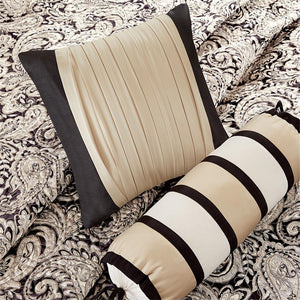 English Elm 6 Piece Aubrey Jacquard Quilt Set Reversible Paisley Weave with Metallic Sheen and Decorative Pillows Black 22.83 L x 18.11 W x 7.48 H B03597448