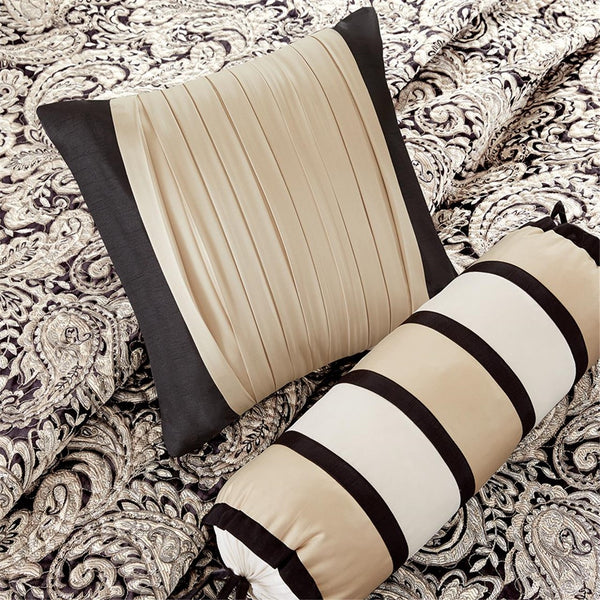 English Elm 6 Piece Aubrey Jacquard Quilt Set Reversible Paisley Weave with Metallic Sheen and Decorative Pillows Black 22.83 L x 18.11 W x 7.48 H B03597448