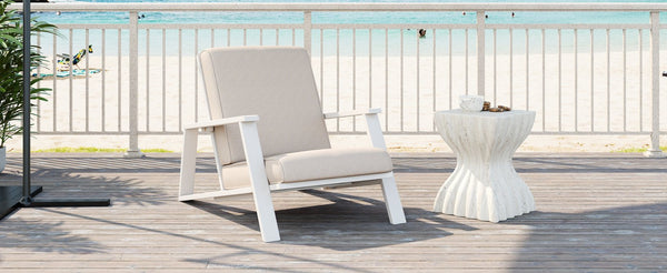 English Elm Christopher Knight Home® - Patio Lounge Chair: Weather-Resistant Beige Cushion & Durable White Acacia Wood For Ultimate Comfort N779P291591W