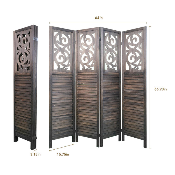 English Elm 4 Panel Carved Poplar Wood Folding Privacy Screen 6 Ft Artisan Cutout Room Divider W2701P189916