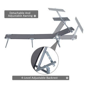 English Elm Outsunny Adjustable Outdoor Lounge Chair With Sun Shade, Portable Folding Chaise For Beach & Camping W2225P174374-GIGA