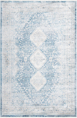 Unique Loom Newport Rosecliff Machine Made Border Rug Navy Blue, Ivory/Light Blue 6' 1" x 9' 2"