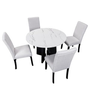 English Elm 5-Piece Round Dining Set with 43" Modern MDF Table and 4 Upholstered Fabric Chairs for Compact Spaces Beige+White N752S001055K