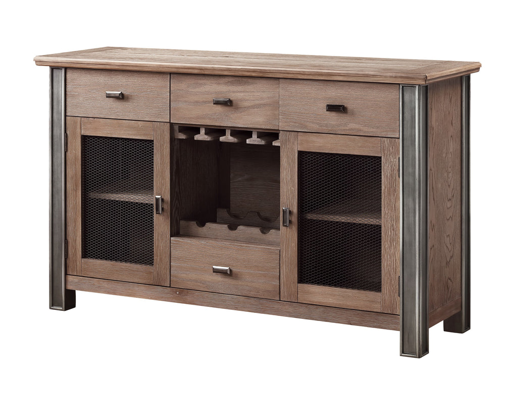 English Elm Nathaniel Maple Finish Server with 4 Drawers, Wine Rack & Felt-Lined Drawers — Durable 70lb Shelving B2726P265153
