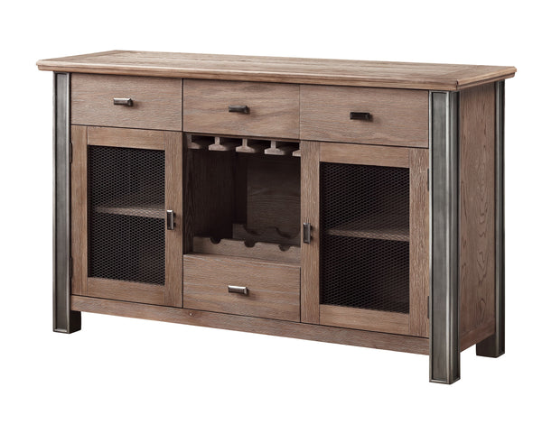 English Elm Nathaniel Maple Finish Server with 4 Drawers, Wine Rack & Felt-Lined Drawers — Durable 70lb Shelving B2726P265153