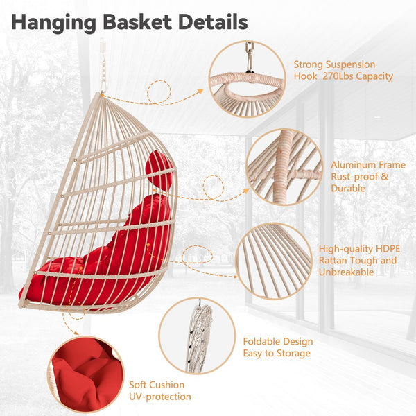 English Elm Outdoor Cozy Red Rattan Egg Swing Chair - Durable, Lightweight, And Perfect For Relaxation Anywhere! W2500P364247