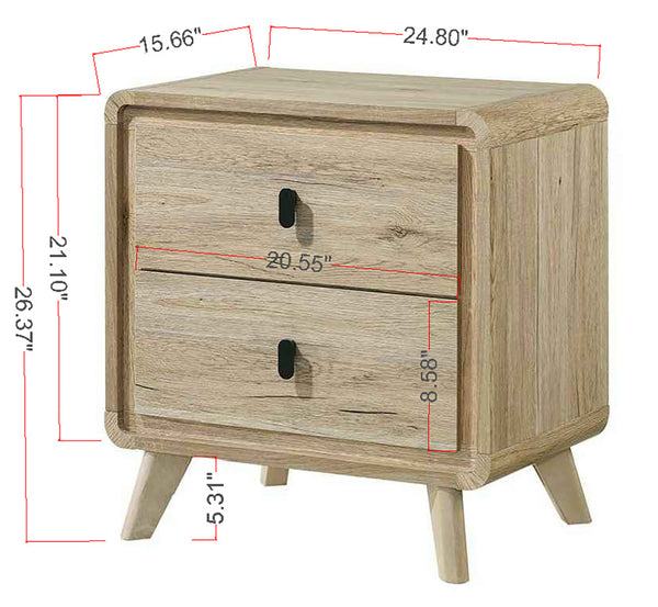 English Elm 1pc Mid-century Nightstand with Wood Finish, Two Drawers, Ample Storage, Clean Lines, Minimalist Hardware B2741P323551