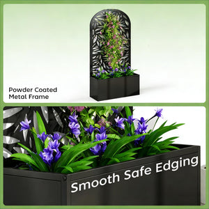 English Elm Freestanding Metal Raised Garden Bed with Leaf Trellis Panel for Patios and Balconies T3971P455193