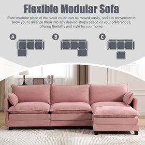 English Elm United We Win Modular Corduroy Sectional with Ottoman Low Profile Living Room Couch Pink W1568S00256