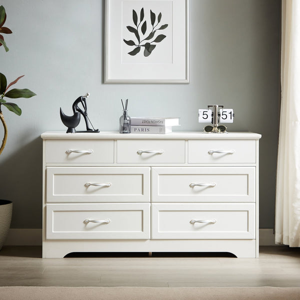 English Elm Modern Sleek 3-Drawer Chest with Antique Gold Knobs, Waterproof MDF, Anti-Tip Safety, Spacious Organizer White W1668P182252