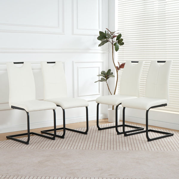 English Elm Modern White Pu Leather Dining Chairs with Black Metal Legs Ergonomic Set of 2 White Pu W210P199101