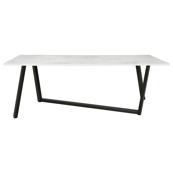 English Elm Vesper Rectangular Faux White Marble Dining Table with Gunmetal Angled Legs — Sleek Modern Anchor for Entertaining Spaces B062S01013