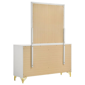English Elm James White Glam Dresser with Mirror Gold Hardware Six Drawers Bedroom Vanity Set B062S01749
