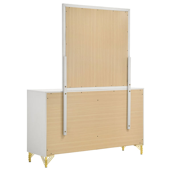 English Elm James White Glam Dresser with Mirror Gold Hardware Six Drawers Bedroom Vanity Set B062S01749