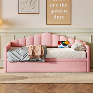 English Elm Upholstered Twin Daybed with Pop up Trundle Velvet Frame and Built in Usb Charging Pink N733S410648H