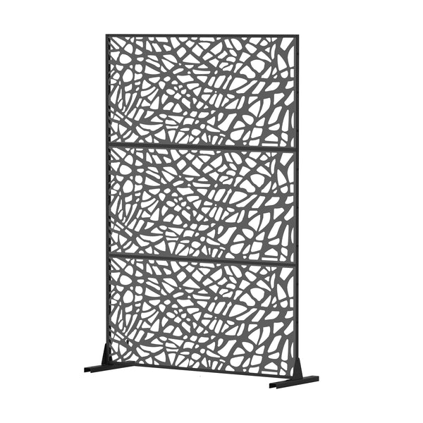 English Elm Metal Freestanding Privacy Screen Black 71" Tall — Decorative Outdoor Indoor Mesh Panel Divider, Sturdy Anchors, Easy Install W1859P215052