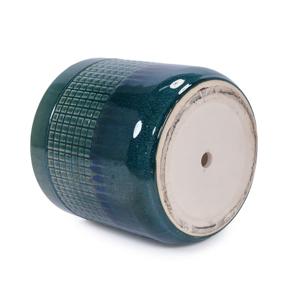 English Elm Set Of 3 Handcrafted Grid Ceramic Planters - Modern Blue-Green Flowerpots For Home & Garden Decor W3273P322259-GIGA