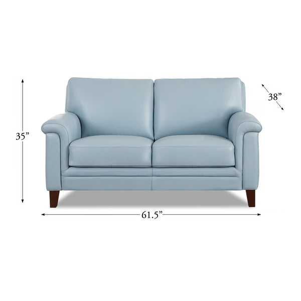 English Elm Westcott Leather Loveseat with Top-Grain Leather, Goose Down Comfort, Pocketed Coils, Durable Frame Blue B2705P211452