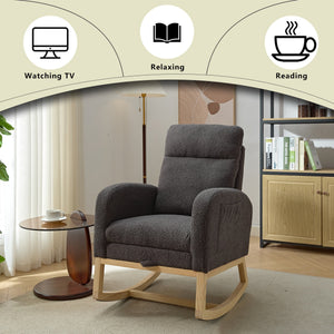 English Elm Modern Upholstered Rocking Chair With Solid Wood Legs - Cozy Nursery Glider & Stylish Lounge Armchair W2725P199493