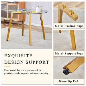 English Elm Table Modern 5-Piece Set: Round Clear Tempered Glass Table With Gold Legs & 4 White Pu Chairs W1151S03833-GIGA