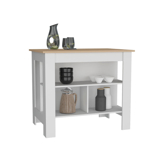 English Elm Cortes 2-Tier Kitchen Island With Spacious Worktop, Versatile Storage & Stylish Modern Design B200P235838