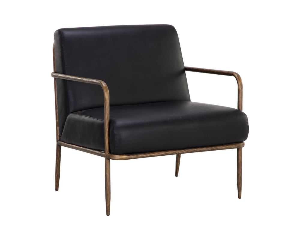 Sunpan Lathan Lounge Chair - Handcrafted Minimalist Design with Antique Brass Frame for Luxurious Spaces Charcoal Black Leather