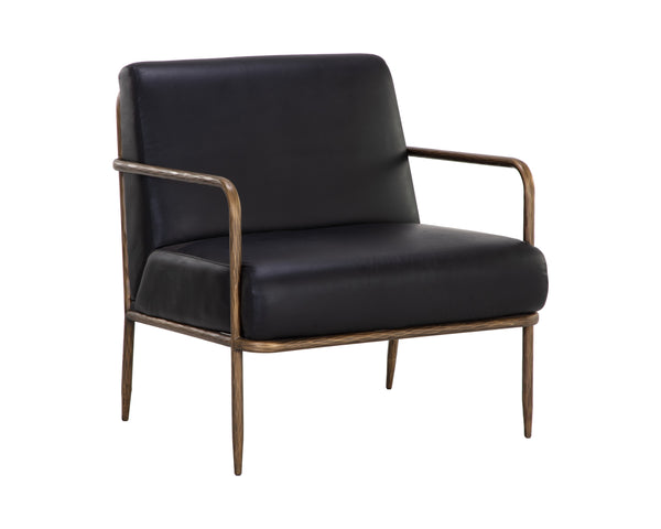 Sunpan Lathan Lounge Chair - Handcrafted Minimalist Design with Antique Brass Frame for Luxurious Spaces Charcoal Black Leather