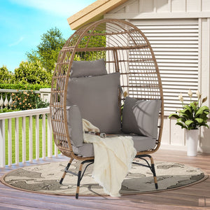English Elm Wicker Egg Chair Oversized Pe Rattan with Cushion for Patio Balcony Porch W874P266326