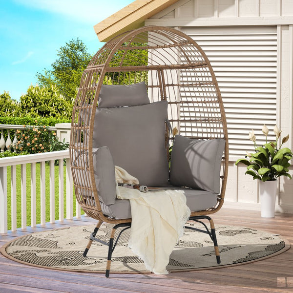 English Elm Wicker Egg Chair Oversized Pe Rattan with Cushion for Patio Balcony Porch W874P266326
