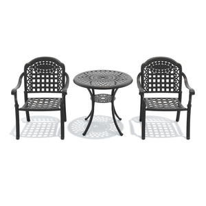 English Elm 3-piece Cast Aluminum Outdoor Bistro Set with Ornate Petal Detailing and Cushioned Chairs W1710S00625