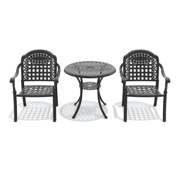 English Elm 3-piece Cast Aluminum Outdoor Bistro Set with Ornate Petal Detailing and Cushioned Chairs W1710S00625