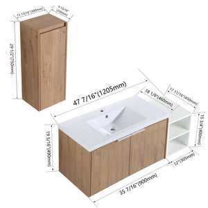 English Elm 48" Wall-Mounted Bathroom Vanity Set With Sink & Side Cabinet - Modern Storage Solution For Small Spaces W999S00235