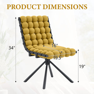 English Elm Cream Dutch Velvet Swivel Chair Tufted Bubble Backrest Glam Armless Accent Seat Black,Yellow W3875P448022