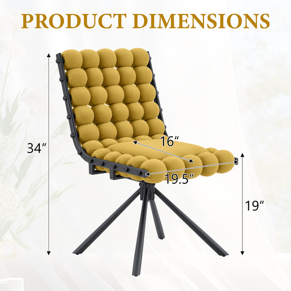 English Elm Cream Dutch Velvet Swivel Chair Tufted Bubble Backrest Glam Armless Accent Seat Black,Yellow W3875P448022