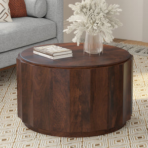 English Elm Trenton Round Mango Wood Coffee Table Handcrafted Drum Silhouette for Living Rooms B136P429101