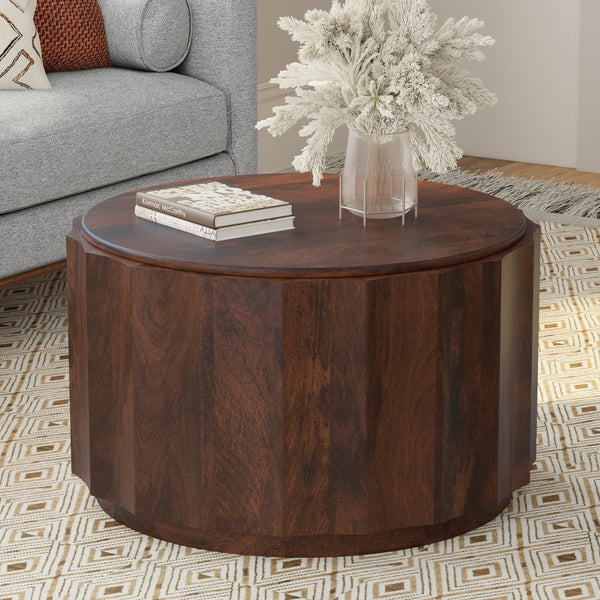 English Elm Trenton Round Mango Wood Coffee Table Handcrafted Drum Silhouette for Living Rooms B136P429101