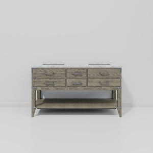 English Elm Grey Oak Double Bath Vanity 60" W With Elegant Carrara Marble Top, Soft-Close Drawers & Storage Solutions B2731P260264