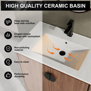 English Elm 30 LEVISTAR Bathroom Vanity with Drop-In Ceramic Sink, 2-Door Engineered Wood Cabinet, Brown, 30" W1972S00002
