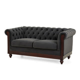 Christopher Knight Home® - Noble House - - Vivalux 59.44" Chesterfield Velvet Loveseat Sofa,2-Person Rolled Arm Dutch Plush Upholstered Sofa Couch With Tufted Button For Living Room, Bedroom, Small Places,Dark Gray