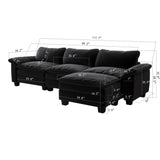 English Elm Living Room Furniture Luxury Sectional Sofa Couch With Ottoman Soft Velvet Upholstered Sofa Black