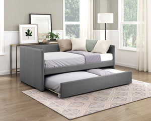English Elm 1pc Trudy Daybed with Trundle Upholstered Fabric Modern Wooden Frame Versatile Guest Sofa Bed Dark Gray 82.5 L x 33 W x 6.5 H B011P256688