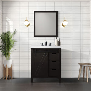 English Elm Brown 30 in. Bath Vanity with White Quartz Top, Soft-Close Drawers, Mirror & Ample Storage Space B2731S00713