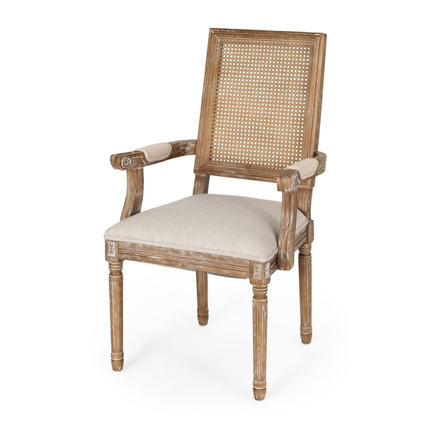 English Elm Dining Chairs Set of 2 Cane Back Rubberwood Armchair French Country Upholstered Seat N769P433301M
