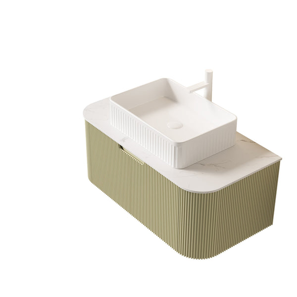 English Elm Dina Floating Bathroom Vanity Sintered Stone Top Glass Basin Striped Plywood Cabinet W2615S00174