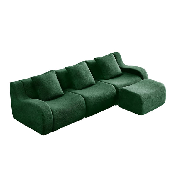 English Elm Boneless Sofa - 3-Seat Teddy Fabric Comfort, No Assembly, Ergonomic Design, Non-Slip Base, Green W714S01441
