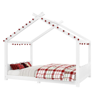 English Elm Twin House Frame Floor Bed Solid Pine Kids Room Montessori Low Profile Play Nook W1580P387839