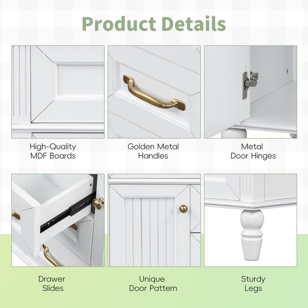 English Elm 36 Inch Bathroom Vanity with Ceramic Sink, Durable MDF & Solid Wood Frame, Soft-Close Doors, Luxe Handles, Ample Organized Storage, Modern Freestanding Design White N725P314034K