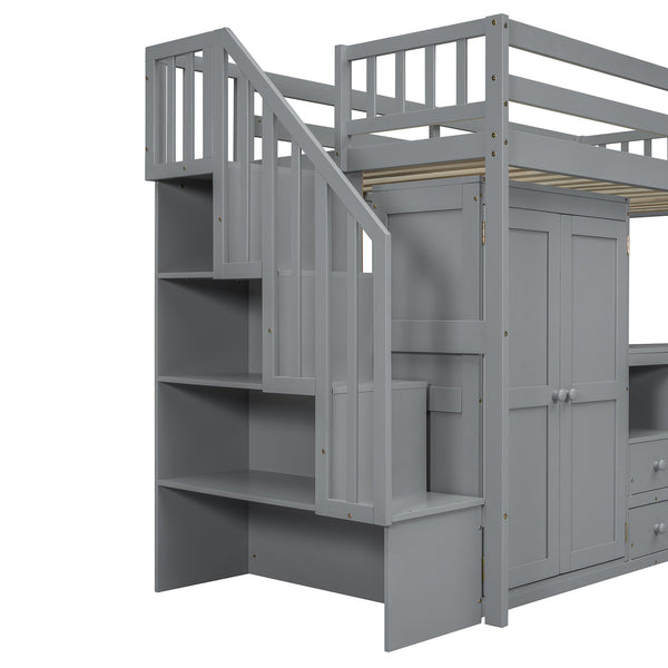 English Elm Queen Murphy Bed with Integrated Desk Cabinet Shelves Space Saving Studio Solution Gray N708S00013E