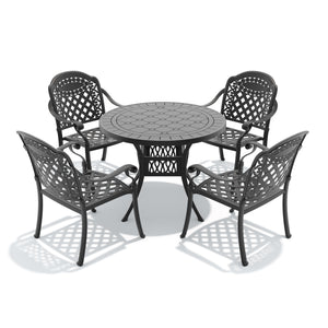 English Elm 5-piece Cast Aluminum Outdoor Dining Set with Ornate Carved Frame and Stackable Chairs W1710S00631