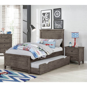 English Elm Transitional Twin Bed with Trundle Warm Gray Wood Grain Paneled Headboard Guest Room B2741S00851